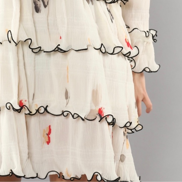 Ganni Lowell Pleated Floral-print Crepe Mini Dress In White Ruffled Sz38 - Picture 5 of 10